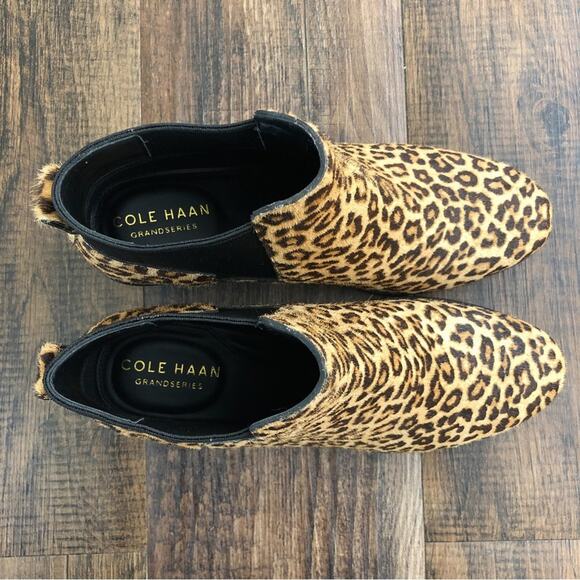 Cole Haan Leopard Print Ankle Boot Bold Neutral Dyed Calf Hair Size 5.5 Brown - Picture 7 of 15